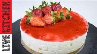 Δροσερό Γλυκό Cheesecake με Φράουλες(ΧΩΡΙΣ ΜΙΞΕΡ)Επαγγελματική Συνταγή!No-Bake Strawberry Cheesecake