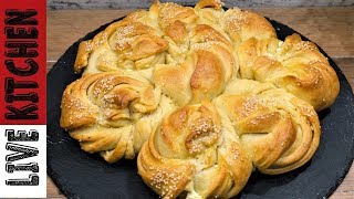 'Γιορτινό Αφράτο Τυρόψωμο!!!Χωρίς Μίξερ-Fluffy Bread Christmas with Greek Feta Cheese