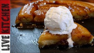 Super!!Τάρτα με μπανάνες &Παγωτό Βανίλιας-Easy upside-down banana tart -live kitchen