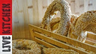 "Κουλούρια Θεσσαλονίκης γεμιστά με Φέτα"!!! Crunchy Sesame Bagel With Greek Feta Cheese