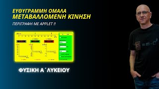 ΕΥΘΥΓΡΑΜΜΗ ΟΜΑΛΑ ΜΕΤΑΒΑΛΛΟΜΕΝΗ ΚΙΝΗΣΗ | ΦΥΣΙΚΗ Α΄ ΛΥΚΕΙΟΥ (Περιγραφή με APPLET)