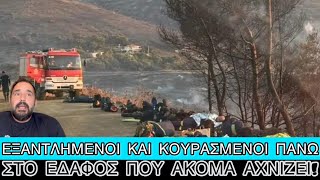 Πυροσβέστες ξεκουράζονται «πεταμένοι» στα... καμένα στη φωτιά στην Κερατέα Ελληνική evangian